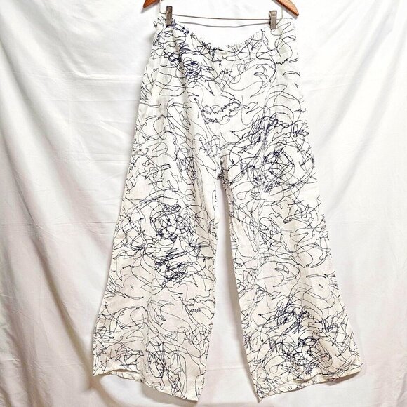 Fenini Flat Front Women Palazzo Size 2X White 100% Linen - Picture 5 of 12